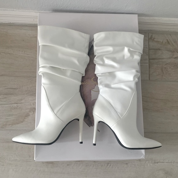 Jessica Simpson White Lyndy Slouch Boots, high boots w high heel, off white - Picture 5 of 11